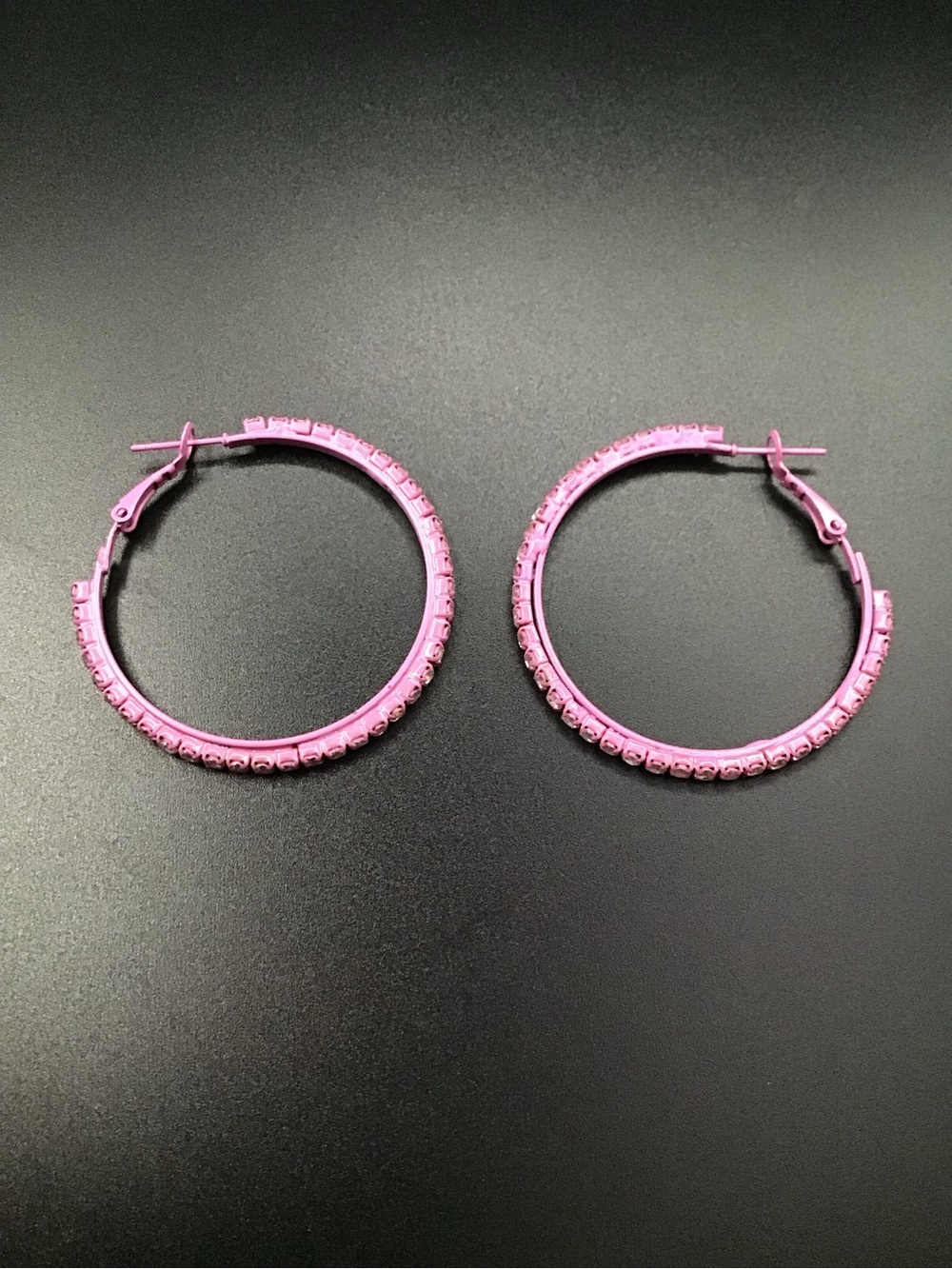Lavender Rhinestone Hoop Earrings - Picture 2 of 3